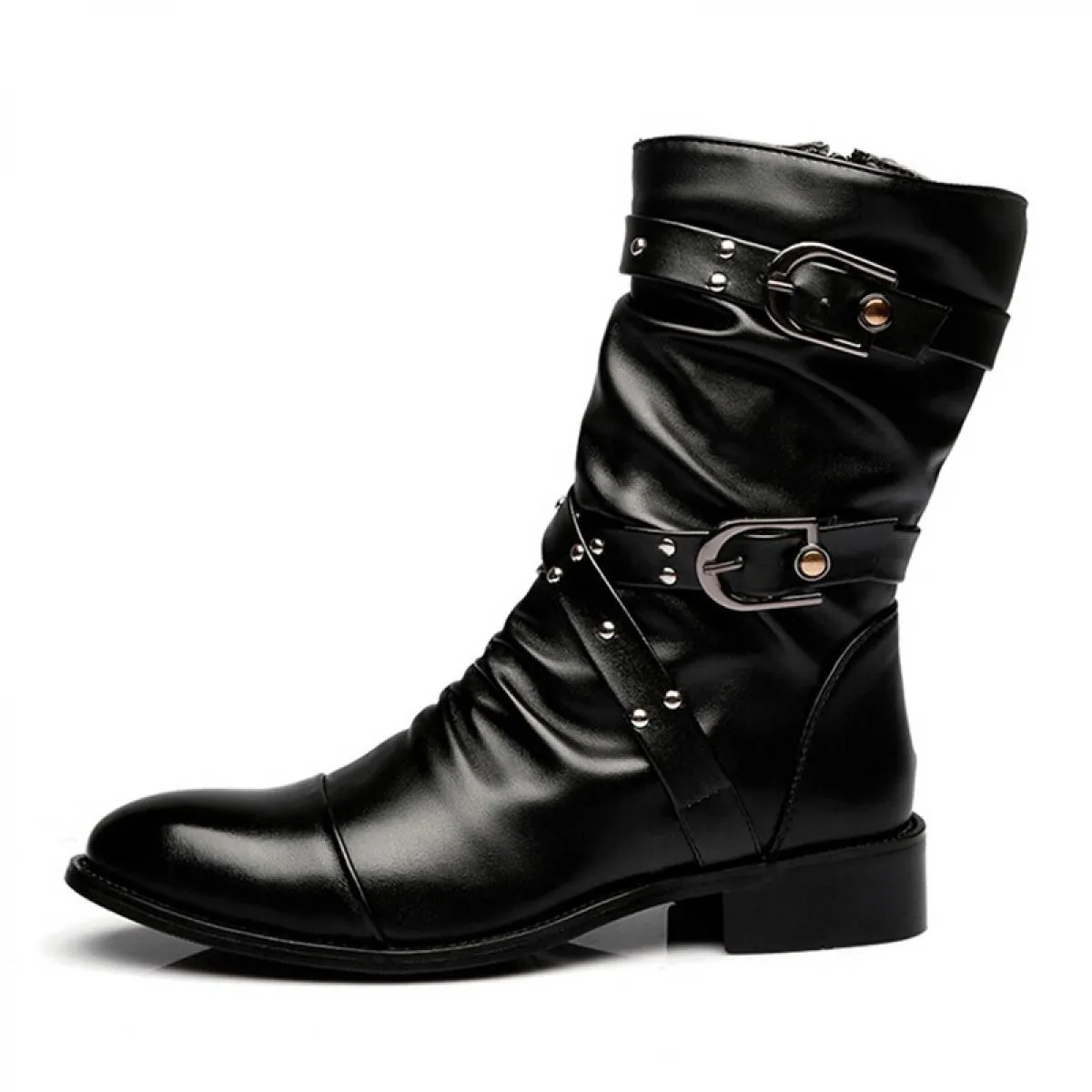 Movechain Nuovo arrivato uomo Rivetti in vera pelle Stivali punk Uomo Casual Fibbia Zip Appartamenti Stivali Martin alla moda da