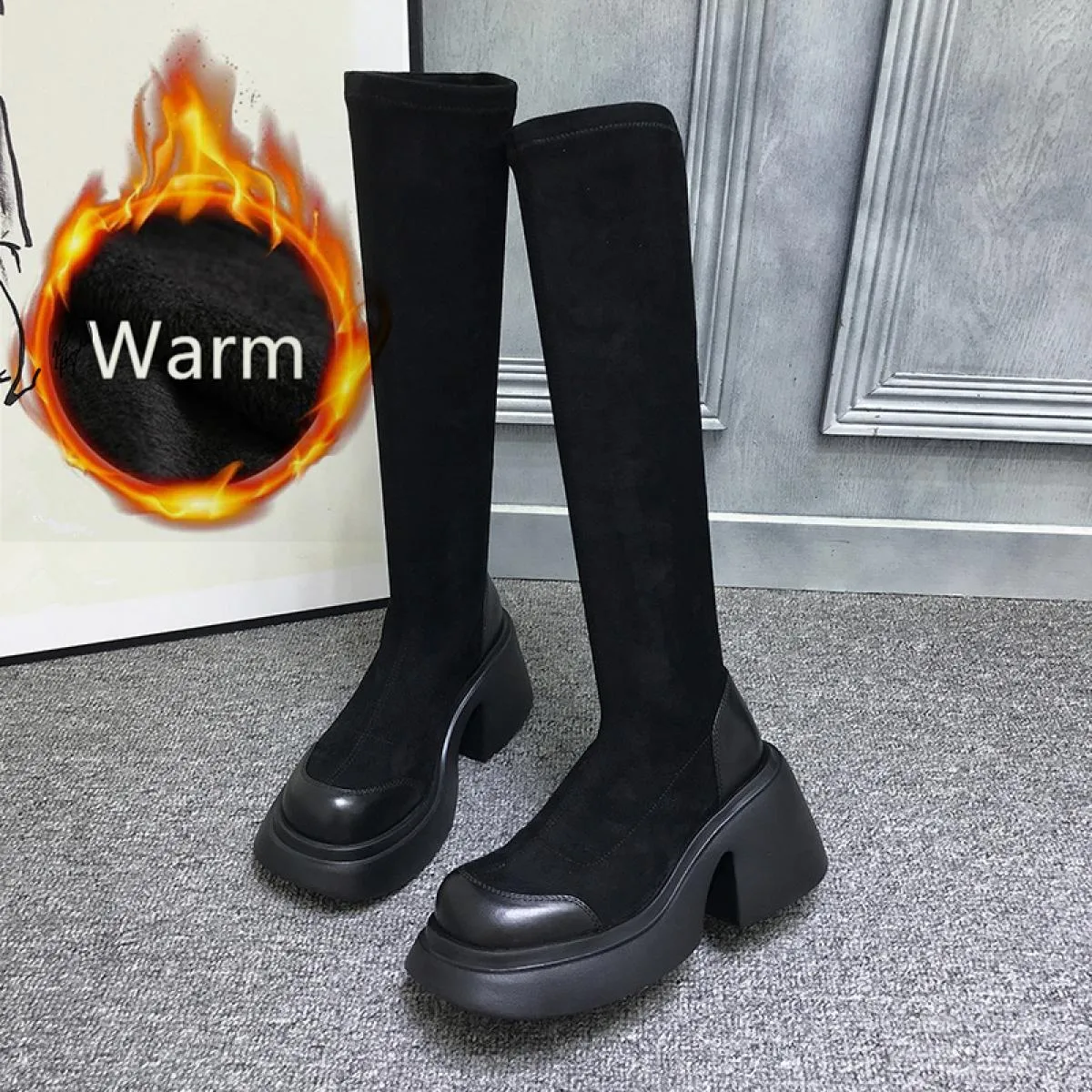 Nuovi stivali con plateau alti al ginocchio scarpe da donna con tacco medio spesso autunno inverno stilista da donna punk stival