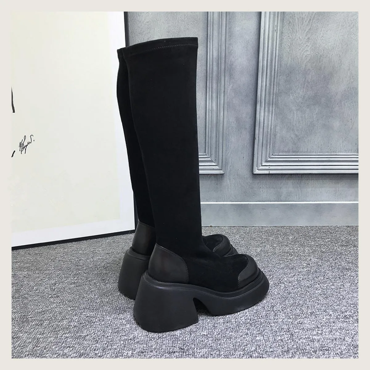Nuovi stivali con plateau alti al ginocchio scarpe da donna con tacco medio spesso autunno inverno stilista da donna punk stival