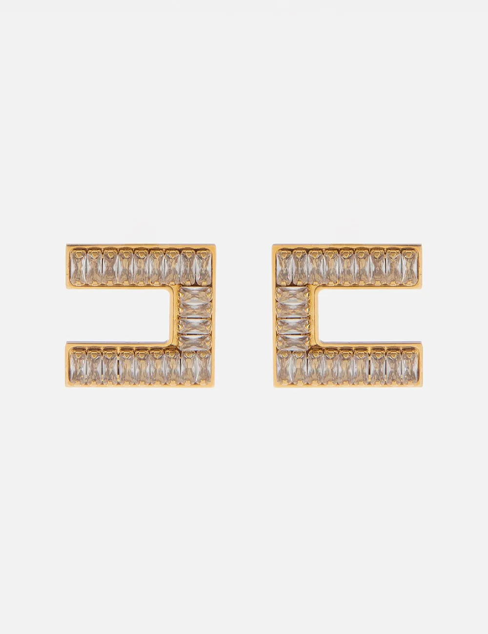 Orecchini logo con strass baguette burro