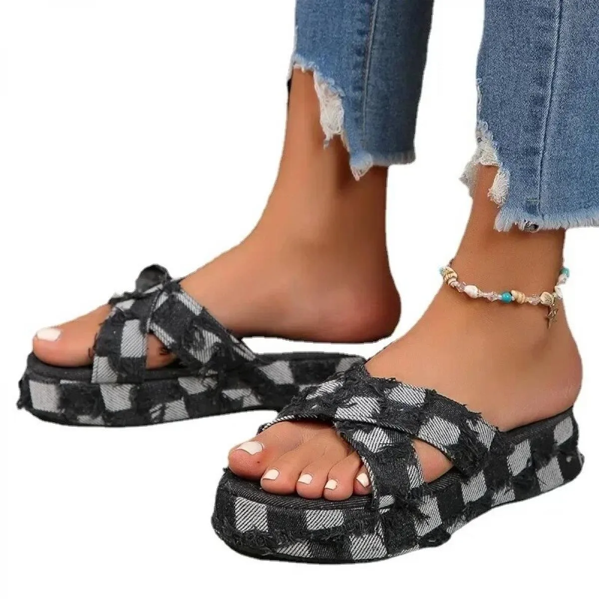Pantofole da cowboy da donna Scarpe eleganti con plateau Sandali open toe Infradito estivi Nuovo designer Slingback Fad Slides F