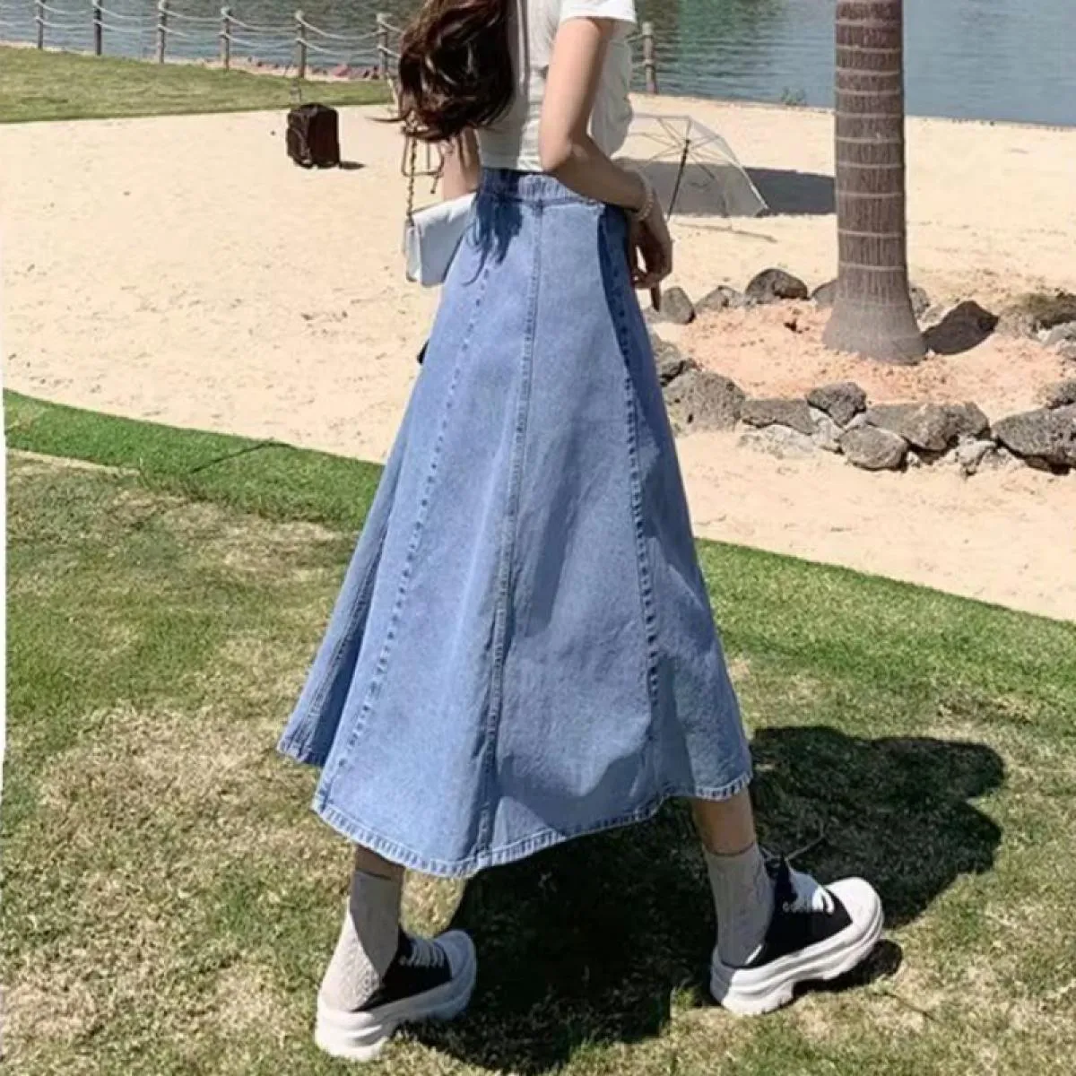 S 5xl Gonne Donna Midi Studenti estivi Novità Vita alta Una linea Denim Cowboy Basic Semplice Casual Streetwear Ins Holiday