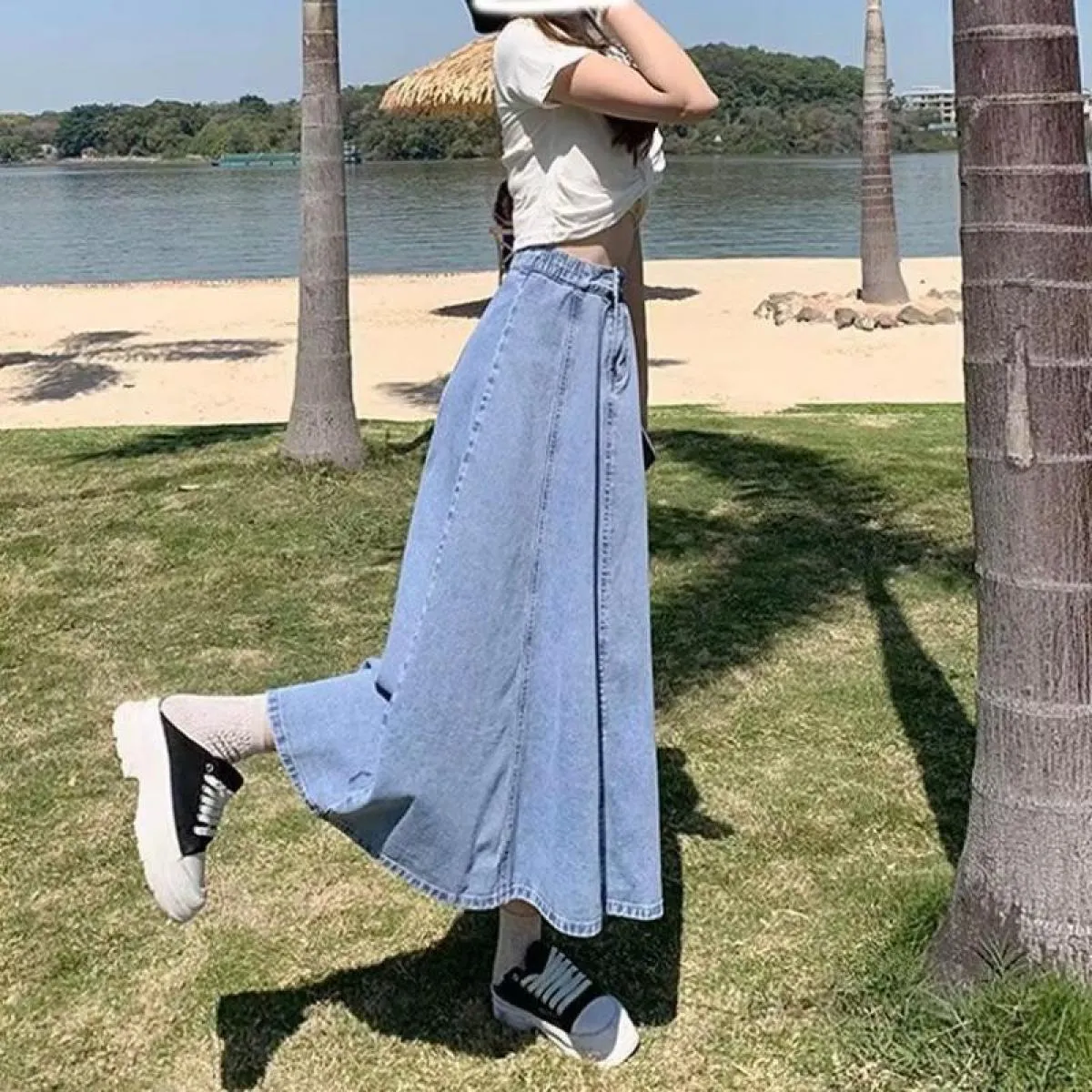 S 5xl Gonne Donna Midi Studenti estivi Novità Vita alta Una linea Denim Cowboy Basic Semplice Casual Streetwear Ins Holiday