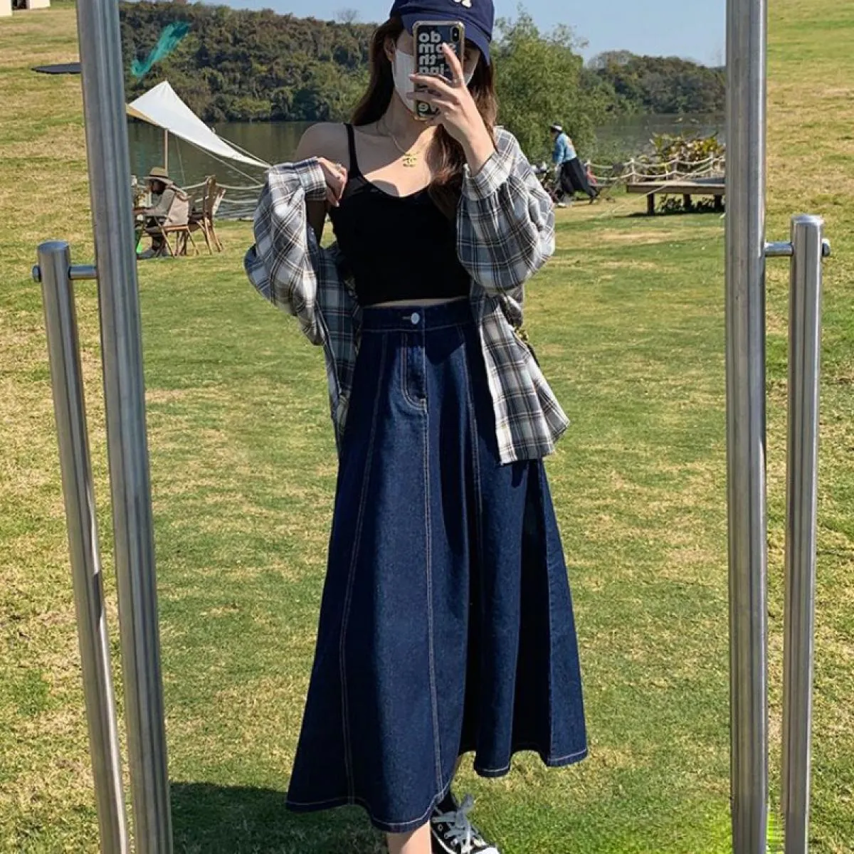 S 5xl Gonne Donna Midi Studenti estivi Novità Vita alta Una linea Denim Cowboy Basic Semplice Casual Streetwear Ins Holiday