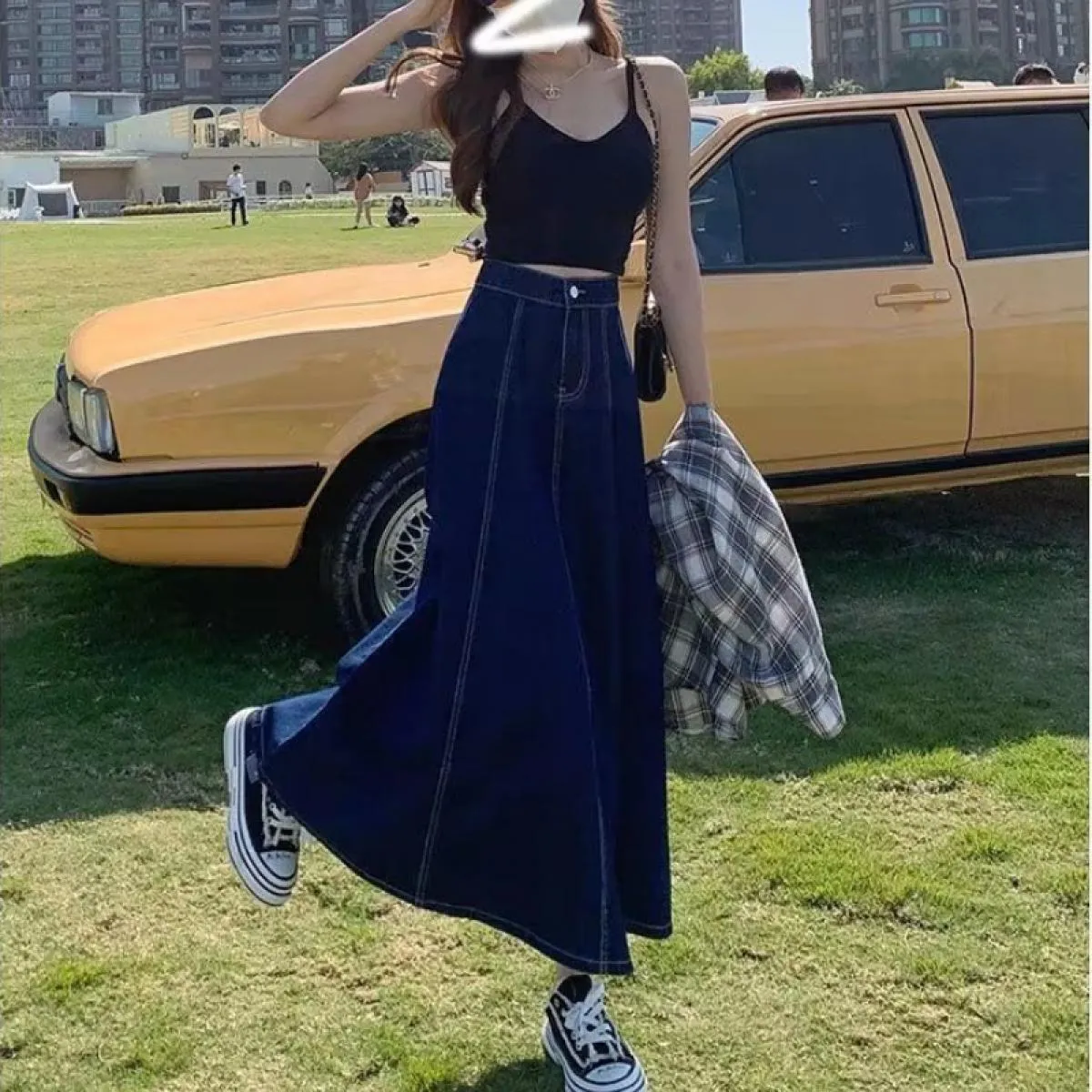 S 5xl Gonne Donna Midi Studenti estivi Novità Vita alta Una linea Denim Cowboy Basic Semplice Casual Streetwear Ins Holiday