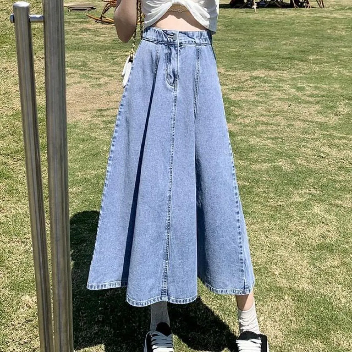 S 5xl Gonne Donna Midi Studenti estivi Novità Vita alta Una linea Denim Cowboy Basic Semplice Casual Streetwear Ins Holiday