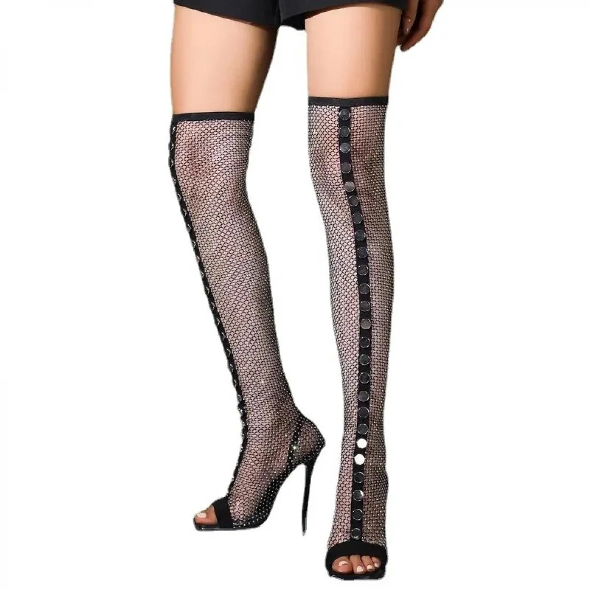 Sandali da donna con tacco alto estivo Sandali aperti con punta aperta Stivali lunghi con cerniera Stivali con cerniera sopra il