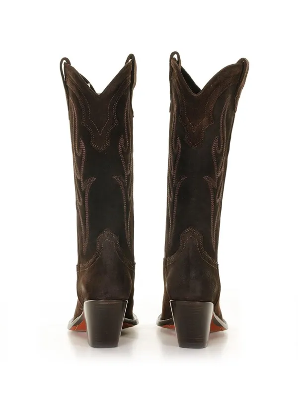 Santa Fe cowboy style Texan boot in embroidered suede
