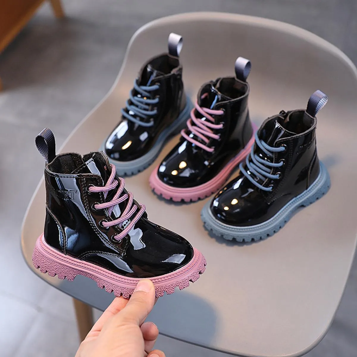Stivali con plateau per bambini di alta qualità Lacci colorati Stivali comodi per bambina Primavera Autunno Scarpe per bambini p