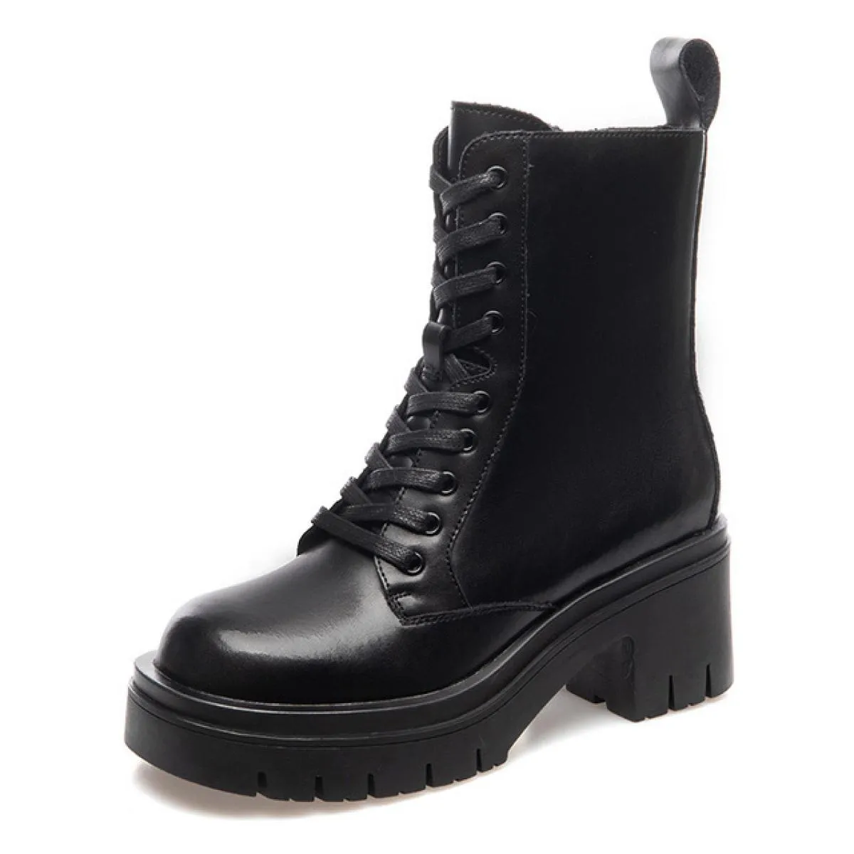 Stivali con tacchi alti da discoteca per feste di moda da donna in stile britannico Scarpe in vera pelle nere Stivali con piatta