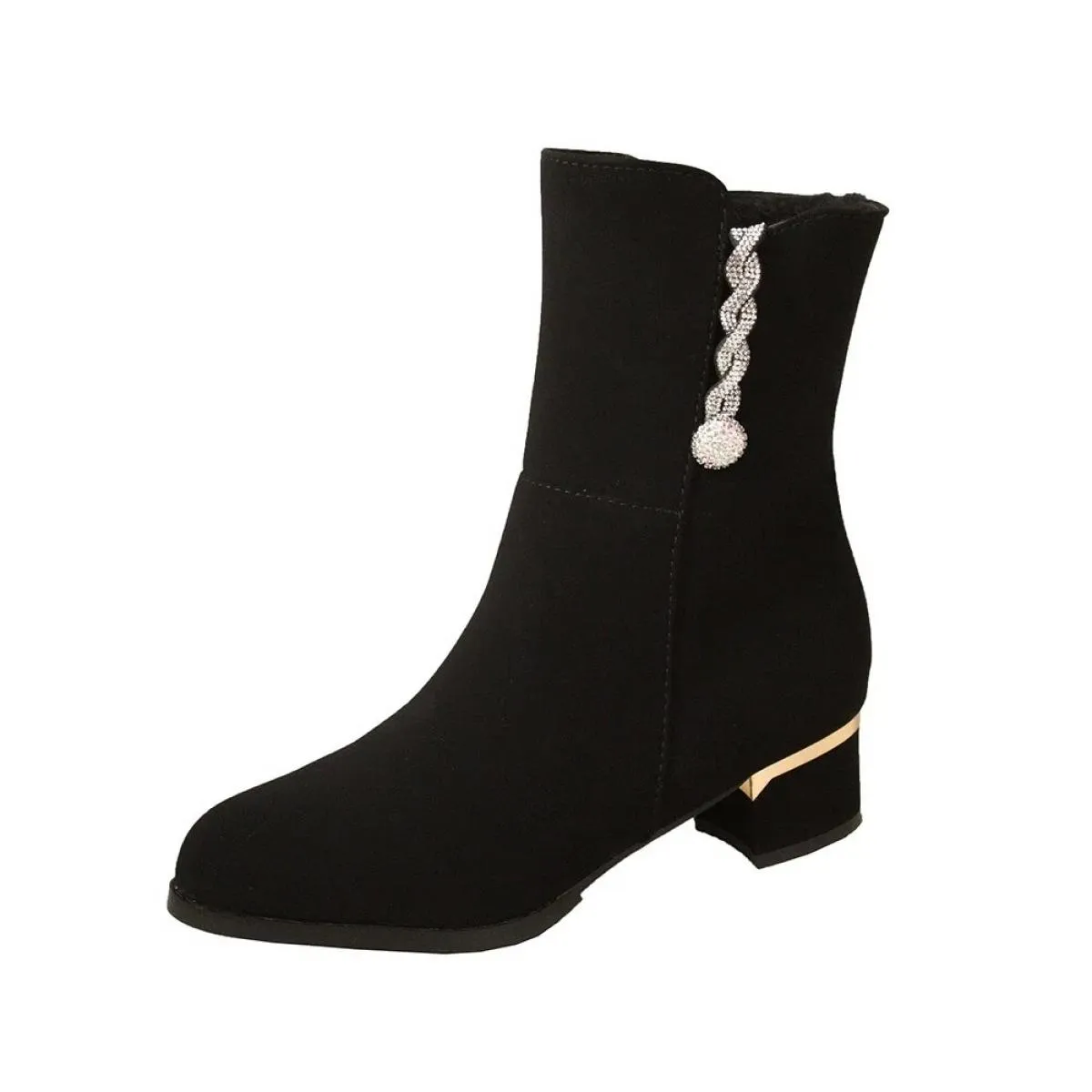 Stivali da donna di moda 2024 Stivali con cerniera invernale in pelle scamosciata Tacchi alti da donna Punta tonda Tacchi quadra