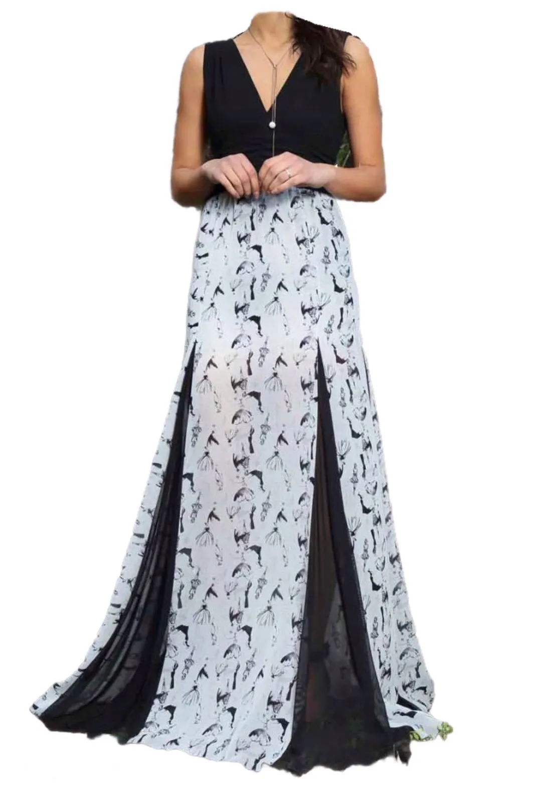 Vestito donna lungo stampa ballerine ANNABELLA