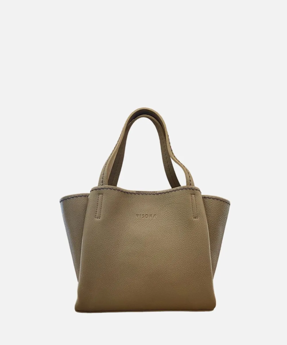 Visona California Rose borsa shopper media con tracolla pelle terra beige
