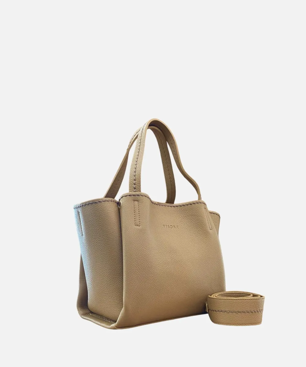 Visona California Rose borsa shopper media con tracolla pelle terra beige