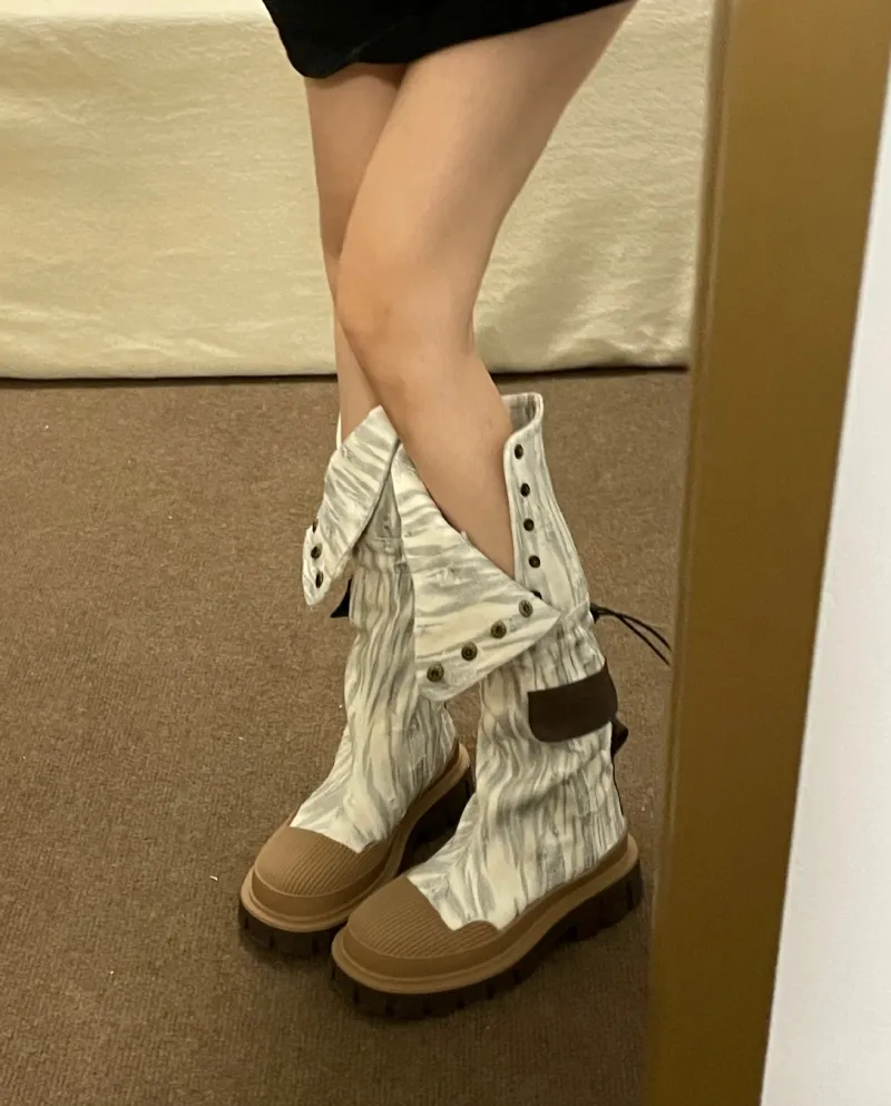 White Cowboy Boots, Women's Short Boots, Over The Knee Boots, Women's Long Boots, Versatile Thick-soled Martin Boots, Kn