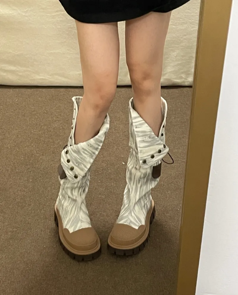 White Cowboy Boots, Women's Short Boots, Over The Knee Boots, Women's Long Boots, Versatile Thick-soled Martin Boots, Kn