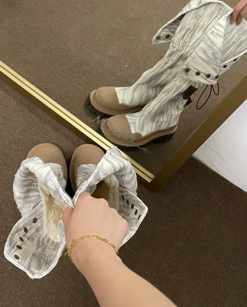 White Cowboy Boots, Women's Short Boots, Over The Knee Boots, Women's Long Boots, Versatile Thick-soled Martin Boots, Kn